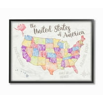 The Kids Room by Stupell United States US Map Water Color Framed Wall Art by Erica Billups