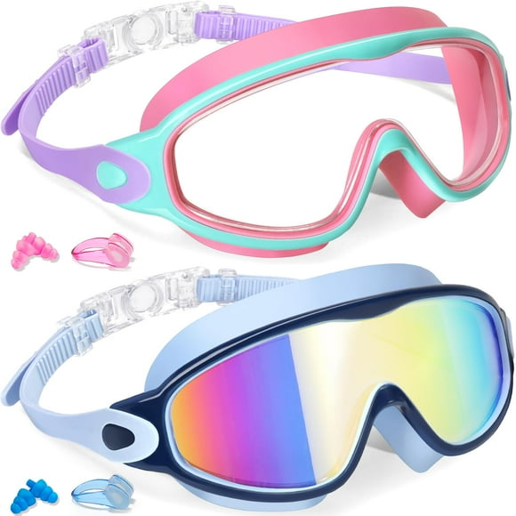 Pack de 2 gafas de natación Keary para niños de 3 a 15 años, antivaho y UV