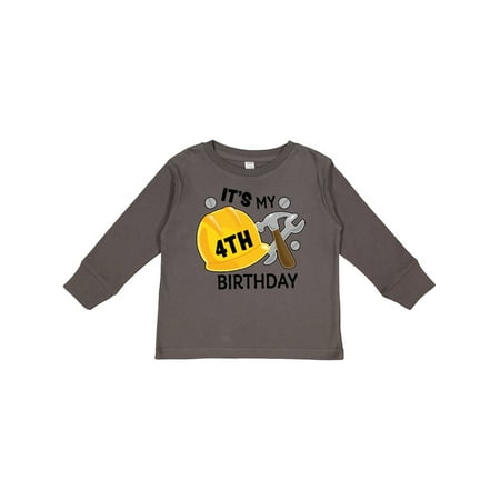 

Inktastic Its My 4th Birthday with Construction Tools Gift Toddler Boy Girl Long Sleeve T-Shirt
