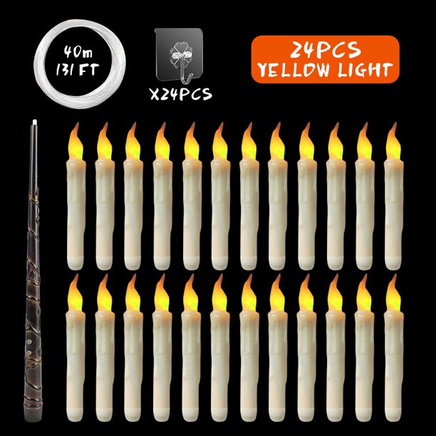 Velas LED flotantes mágicas con varita mágica, luces de vela con Control remoto, vela electrónica cónica sin llama, decoración de Halloween
