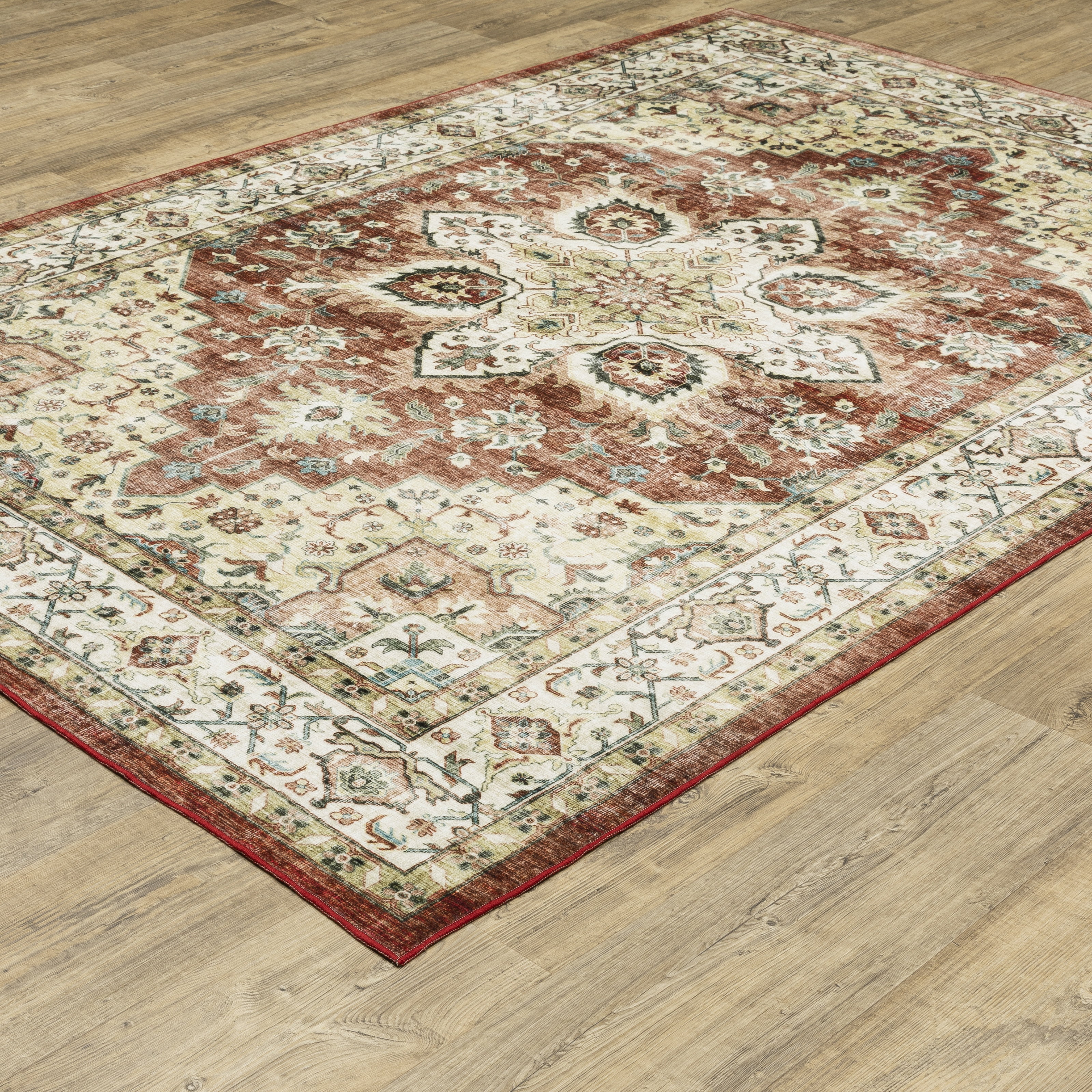 Avalon Home Sebastian Oriental Medallion Red/ Ivory Washable Indoor Area Rug