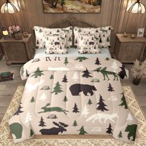 Homewish Cute Bear Rabbit Tropical Botanical Pine Full Comforter Sheet Set, Reversible Breathable Adult Bedding, 7 Pieces