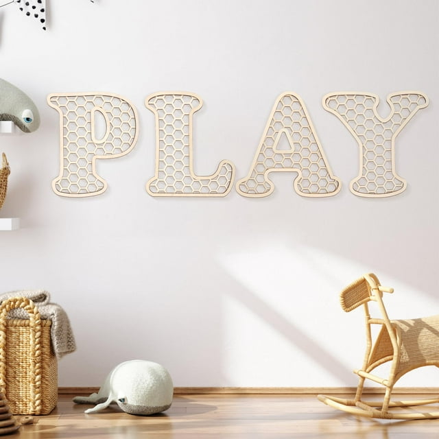 Letrero de madera de ratán con letras de ratán para decoración de sala de juegos, 30 cm