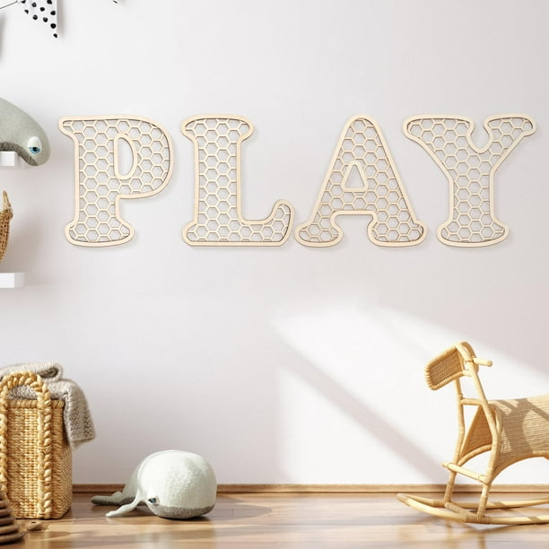 Letrero de madera de ratán con letras de ratán para decoración de sala de juegos, 30 cm