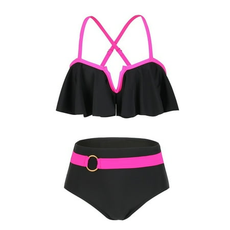 

MXIEZI 2-12 Years Girls Sling Swimsuit 2-Piece Halter Bikini Set Baby Toddler Beach Sport Bathing Suit Upf 50+ Tankini Swimwear for Kids