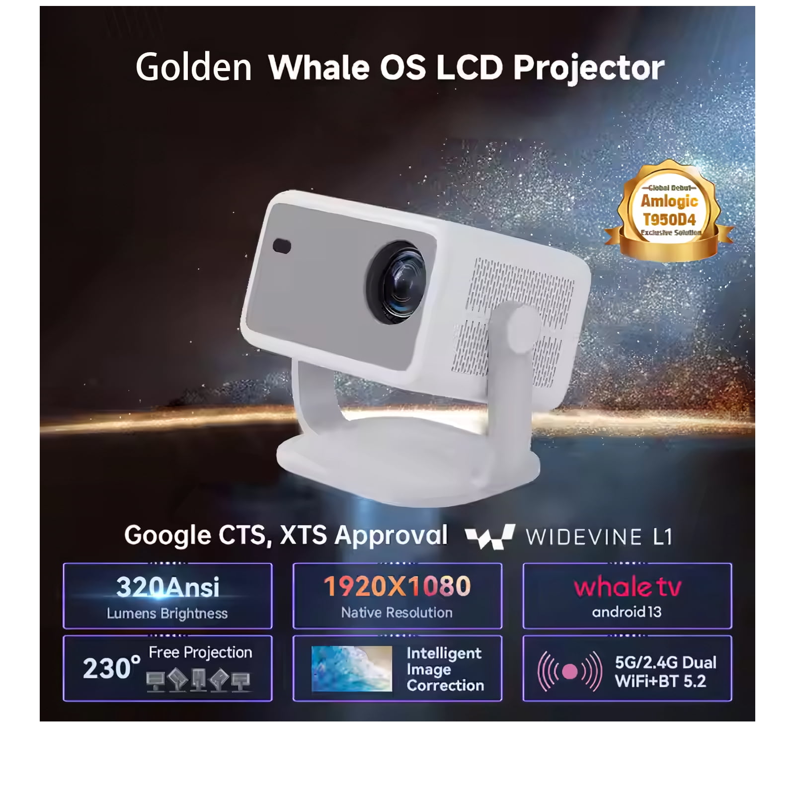 NexPlay 1080P Projector with WiFi and Bluetooth, Built-in Apps,Portable Projector for Indoor/Outdoor