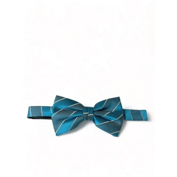 Teal Striped Silk Bow Tie