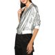thumbnail image 4 of Chaqueta bomber corta de metal con cremallera y cuello de pie para mujer INSPIRE CHIC en plata M, 4 of 8