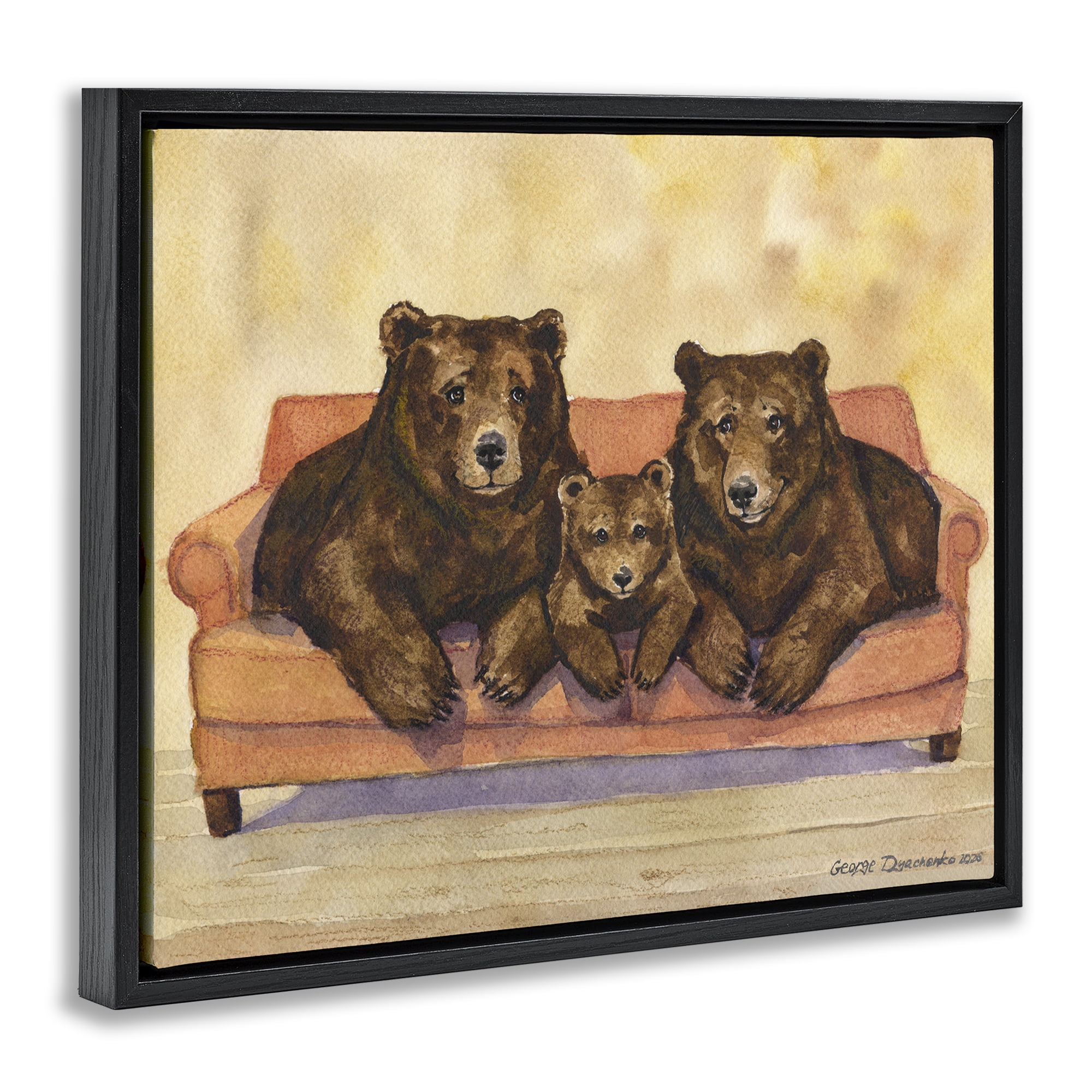 Stupell Industries Bear Family Trio Black Framed Floater Canvas Wall Art, design by George Dyachenko