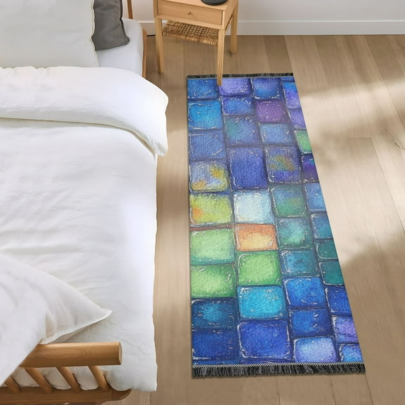 Colorful Small Square Bedroom Runner Rug 2'x 6' Non Slip Carpet Indoor Home Area Rug Living Room