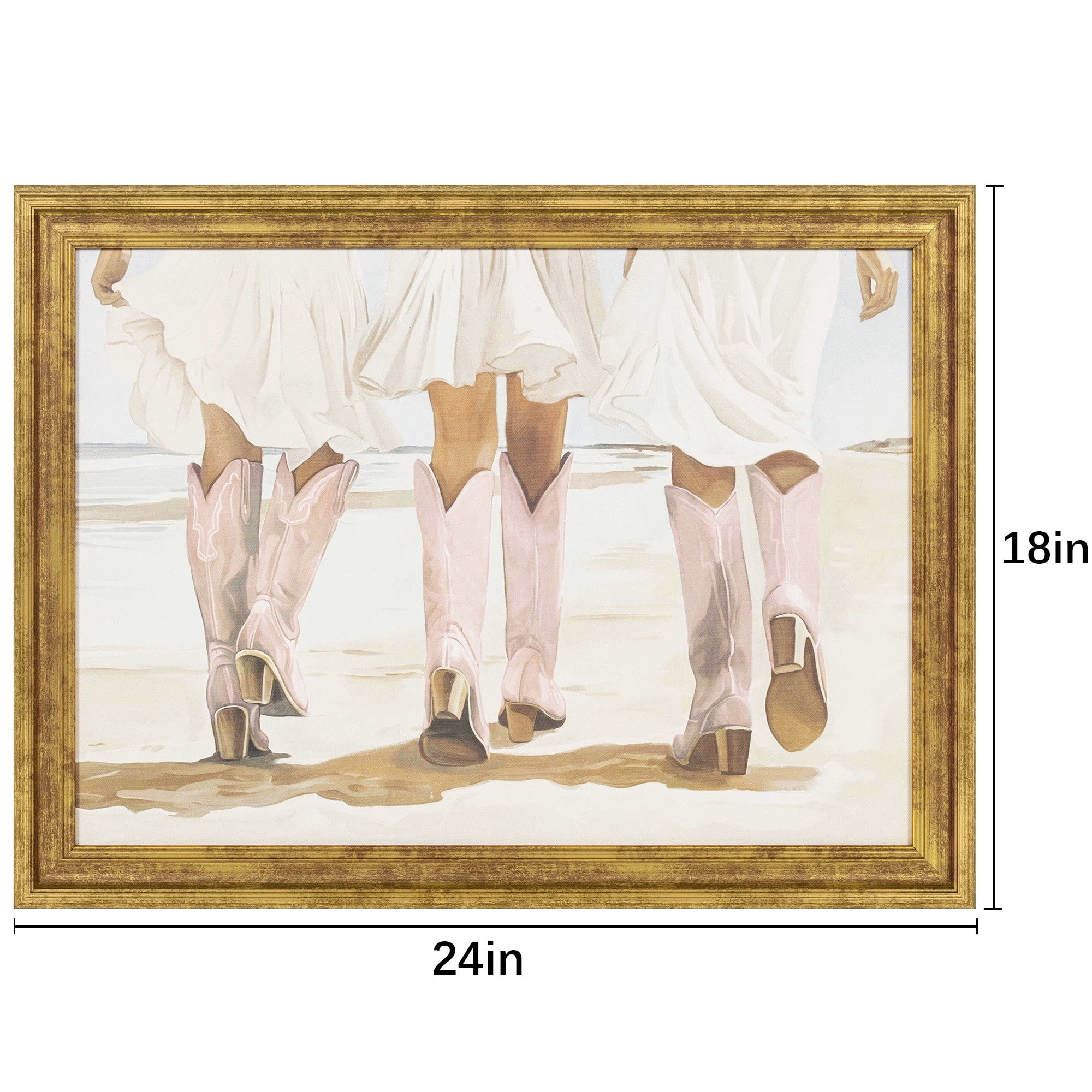 My Texas House Beachy Pink Cowgirls 24" x 18" Coastal Framed Wall Art