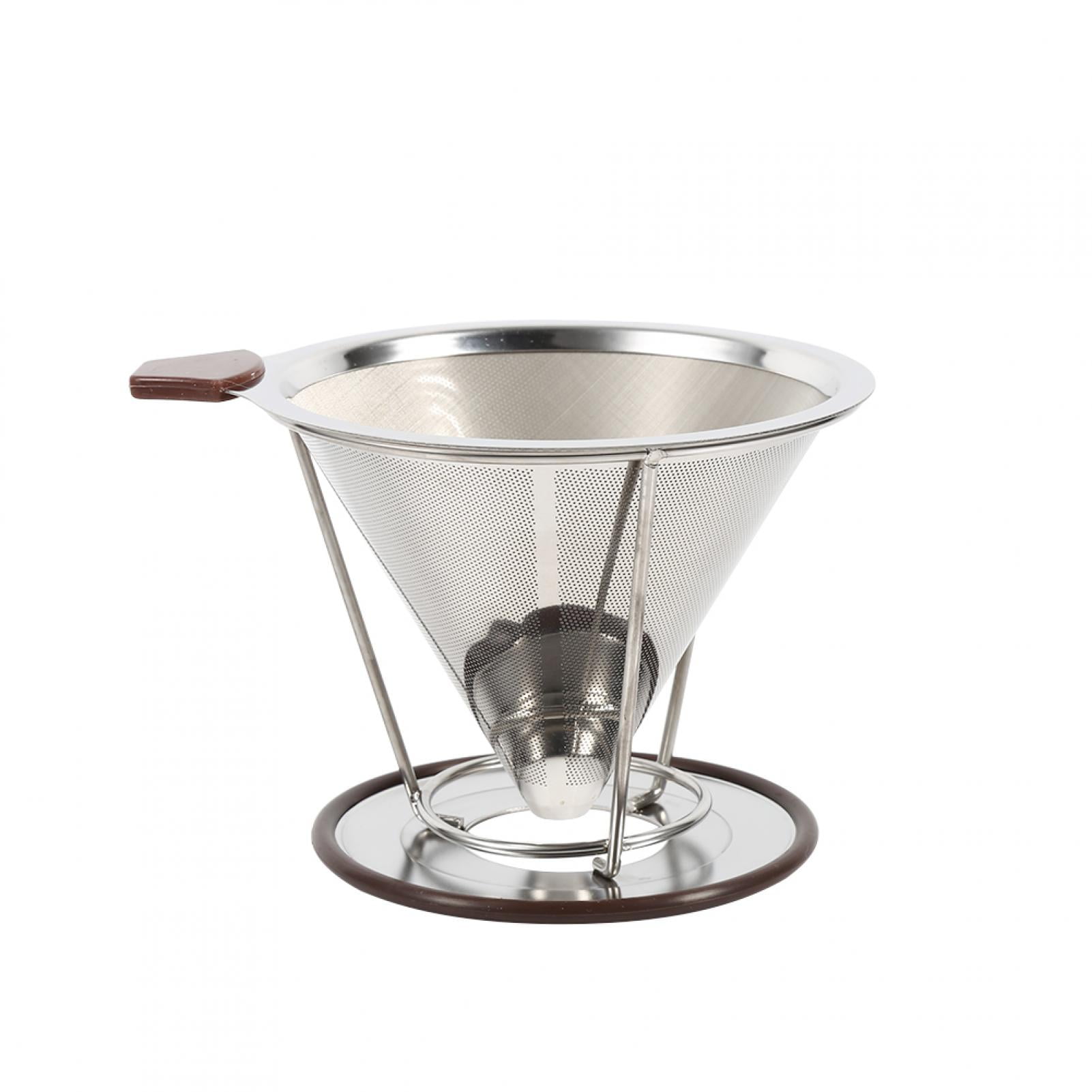 Mgaxyff Cone Coffee Filter,1x Portable 304 Stainless Steel Drip Dripper Double Layer Mesh Coffee Cone Filter Holder Infuse,Coffee Cone Filter