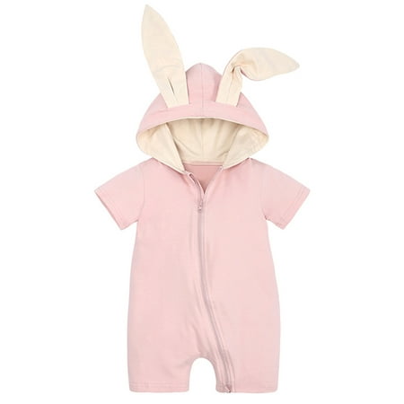 

NIUREDLTD Toddler Boys Girls Solid Zipper Hooded Rabbit Bunny Casual Romper Jumpsuit Playsuit Sunsuit Clothes 18M