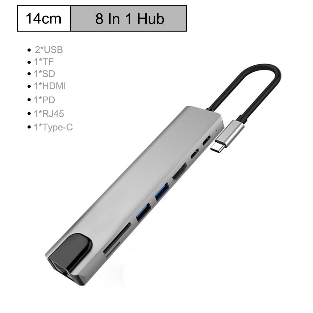 USB C Hub, 8-in-1 USB C to USB Adapter, 4K HDMI Adapter Multiport Dongle, 3 USB 3.0 and SD/TF Card Slots, USB Converter Splitter Adapter Compatible with Laptop, MacBook Pro, and More Type C Devices