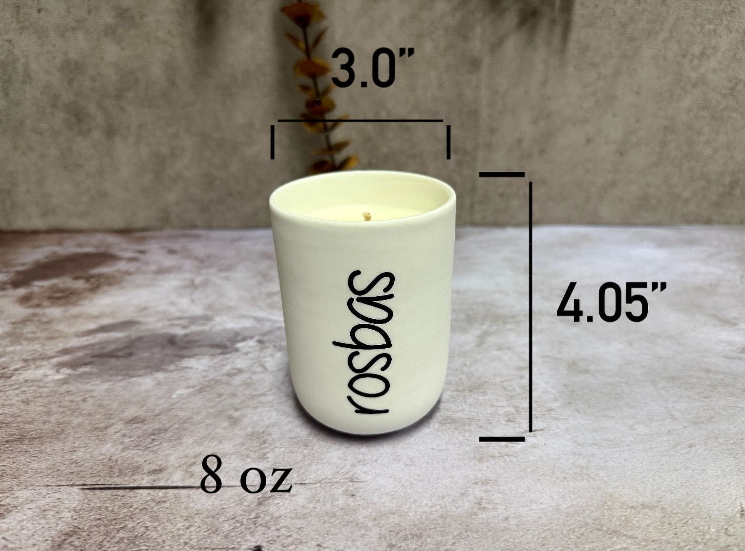 Rosbas, Soy Candle, UnScented, 8 oz White Ceramic Jar, Cotton Wick, Gift Box, Long Burn Time, Home, Handmade in USA