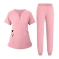 thumbnail image 2 of Women Nurse Work Uniform Purity Scrubs Set V-Neck Stretch Tops with Pockets & Jogger Pants Quick Dry Pink XL, 2 of 5
