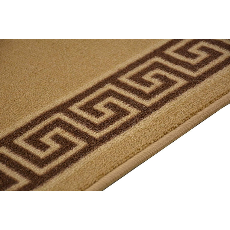 Greek Key Rug Kitchen Mat Brown Beige Non Slip Hallway Runner 