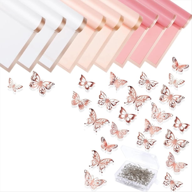 Juego de Ramilletes de Boda, 100 Piezas, Ramo de Alfileres de Boda, 48 Piezas, Decoración de Pared de Mariposas de Rosa 3D, 15 Hojas de Papel de Regalo de Flores