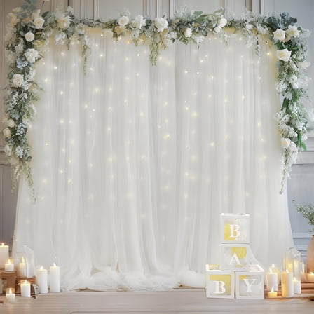 2 Panels White Sheer Backdrop Curtains for Rod, 5.2×9.8ft Tulle Drapes for Party Decoration, Wedding Backdrop Panels, Photography Background, for Wedding Baby Shower Photo Shoot Decorations