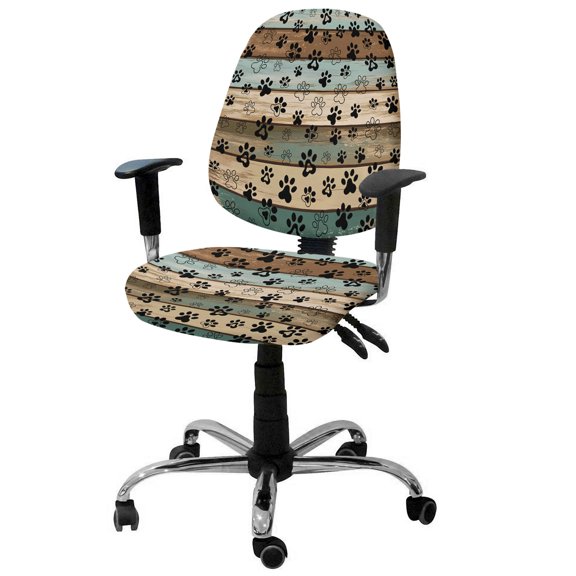 Dog Paws Office Chair Covers Stretchable Teal Brown Wood Grain Vintage Split Computer Desk Chair Cover Universal Spandex Chair Seat Covers Rotating Boss Arm Chair Slipcovers