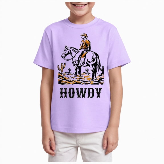 larppty Toddler Baby Boys Western T-Shirt Rodeo Howdy Graphic Shirt Kids Cowboy Outfits Summer Country Crewneck Tee Top(9-10 Years,Purple)