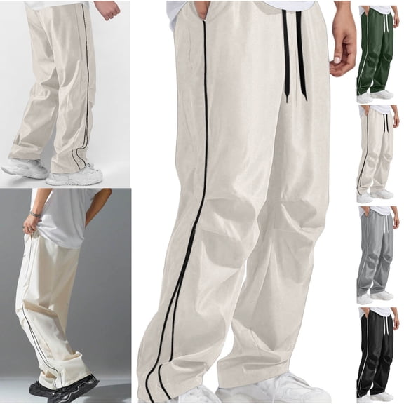 Pants for Men Track Striped Side Elastic Waist Sweatpants Loose Fit Drawstring Joggers Pants Breathable Streetwear Hip Hop Dance Outfits