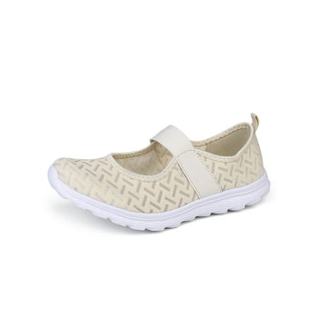 

Ritualay Womens Wide Width Mary Jane Shoes Lightweight Slip-on Sneakers Walking Shoes Beige 5