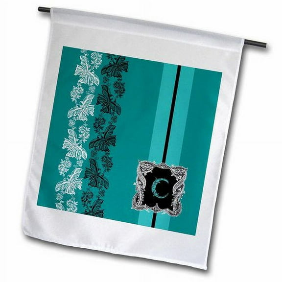 3dRose, Monogram Initial C in Teal White and Black Lace, 18 x 27 inch Garden Flag