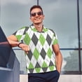 thumbnail image 4 of Picia Light green and black argyle Print Men's Polo Shirt, Two-Button Closure Pique Polo Shirt, Summer Fashion Golf Shirt-X-Large, 4 of 6