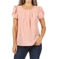 thumbnail image 5 of MOA Collection Women's Casual Pleated Front Petal Cap Sleeve Round Neck Blouse, 5 of 6
