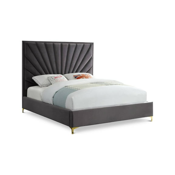 Meridian Furniture Eclipse Solid Wood and Velvet Full Bed in Gray
