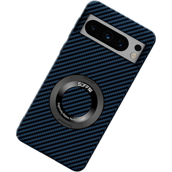 Magnetic Case for Google Pixel 7A Case with Kickstand & Ring Holder, [Compatible with MagSafe] Carbon Fiber Slim Ultra Aramid Fiber Anti-Scratch Shockproof Case, Blue