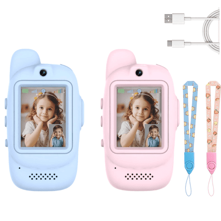 VONGEM 2 Pack Rechargeable Video Walkie Talkies for Kids with Screen Display, Long Range for Boys & Girls, Ideal for Outdoor, Camping, Ages 3-12