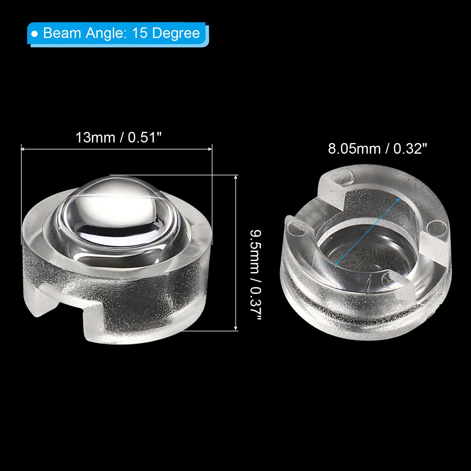 Lot De 10 Lentilles Optiques LED Convexes 13mm – Angle 15° Pour 1W Ou 3W