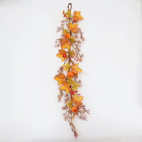 Tepsmf 39.4 IN Maple Leaf Pumpkin Rattan Halloween Thanksgiving Door Hanging Wreath for Courtyard Wall Desktop Decoration