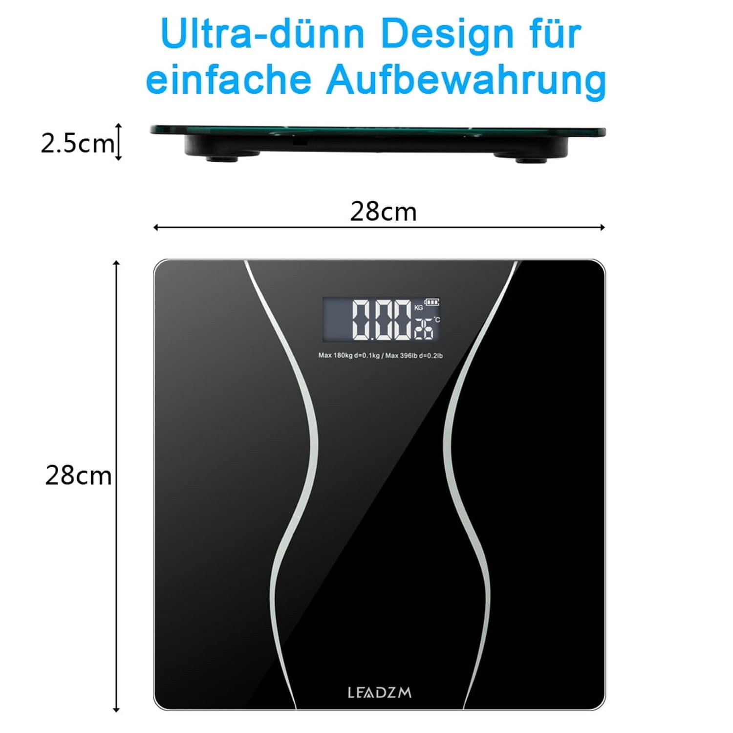 180Kg Slim Waist Pattern Personal Scale, Black
