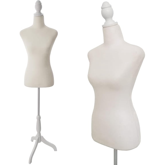 Female Dress Form Mannequin Torso Body with Adjustable Tripod Stand Dress Jewelry Display (Beige)