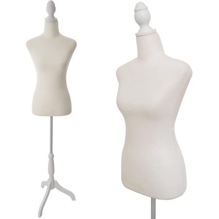 Female Dress Form Mannequin Torso Body with Adjustable Tripod Stand Dress Jewelry Display (Beige)