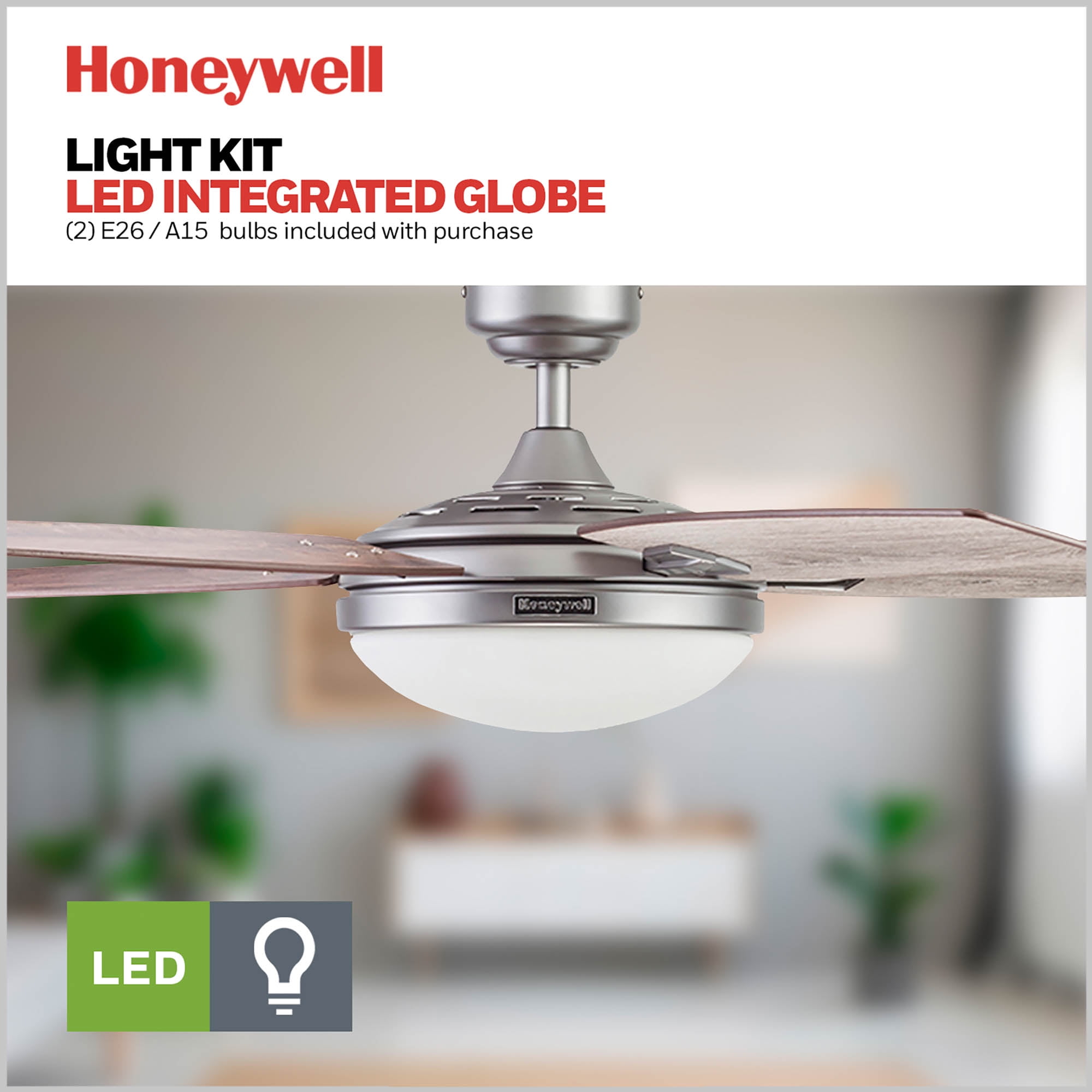 Honeywell Carmel Ceiling Fan, Quiet Motor and Remote Control, 48 Inch, Matte Nickel