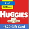 [$20 Savings] Buy 2 Huggies Diapers Little Snugglers, Size 2, 180 Ct with $20 Gift Card
