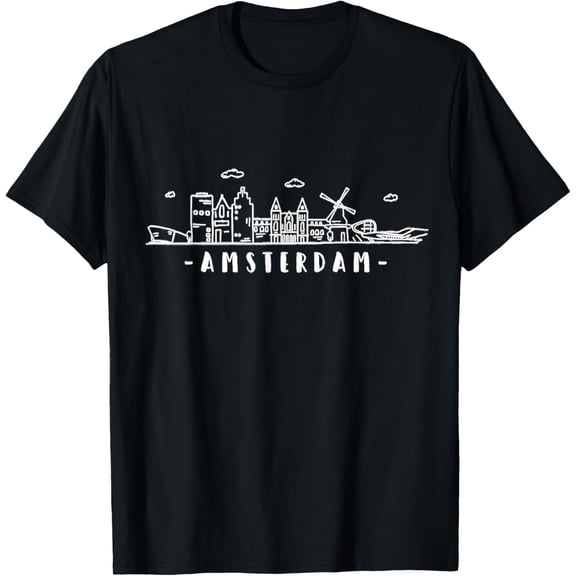 t-shirt Amsterdam Skyline Vintage Netherlands Holland Dutch Souvenir T-Shirt mens,black,women,funny,men,journey,Crew Neck, Short Sleeve,printing