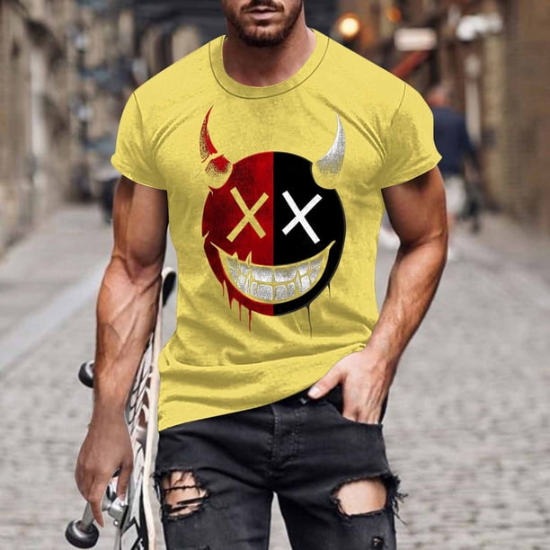 Blusas y camisas de manga corta y cuello redondo para hombre. Blusas/camisetas de manga corta con cuello redondo y estampado de Halloween para hombre. Blusa para hombre.