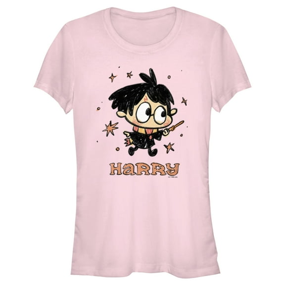 Junior's Harry Potter Starry Cartoon Harry  Graphic Tee Light Pink Medium