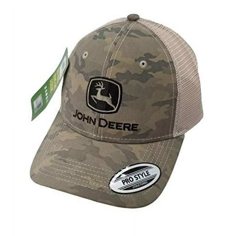John Deere All Fabric Tan & Cream Hat Cap w Color Block & Contrast  Stitching