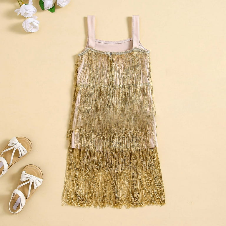 Kids 20s Fapper Dress for Girls Latin Dance Dress Tassel Sequin Fringe  Dresses Gold 7-8 Years - Walmart.com