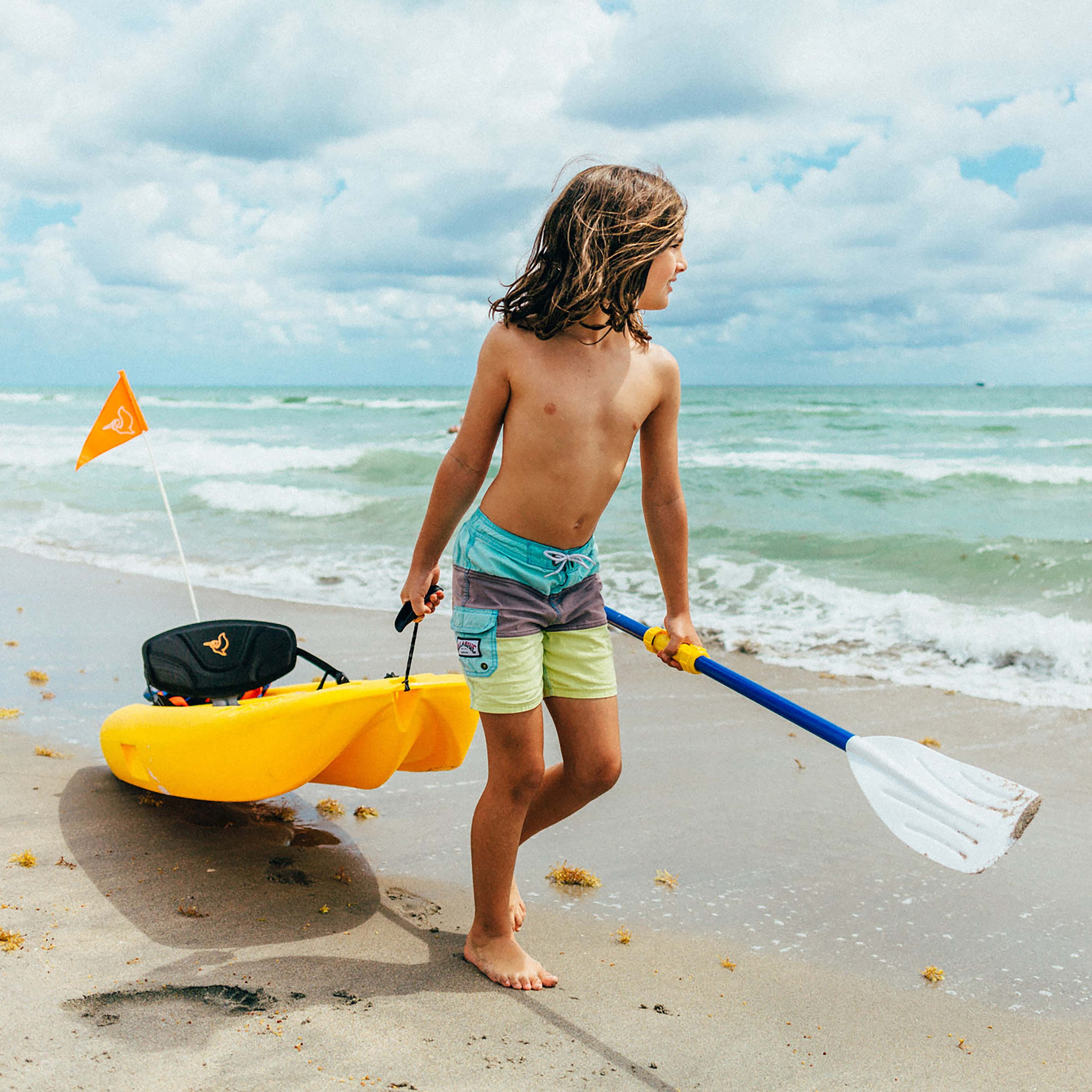 Pelican Kid Size Kayak Paddle - Compact 3-Piece Blade & Shaft - 60 in - White/Blue