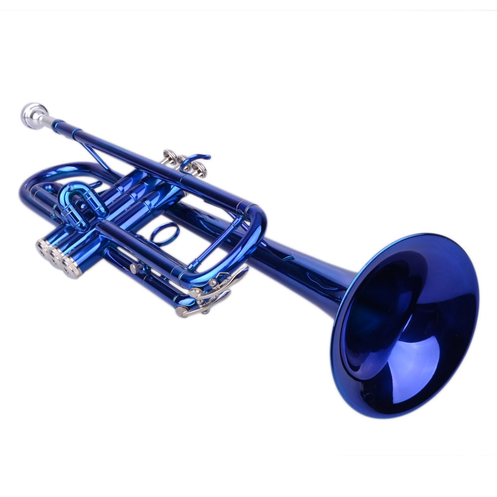 Trumpet; Brass Flat-B Trumpet Trumpets Musical Instrument With Mouth & Gloves & Case; Day Gift For Trumpet Players Beginners; Blue 