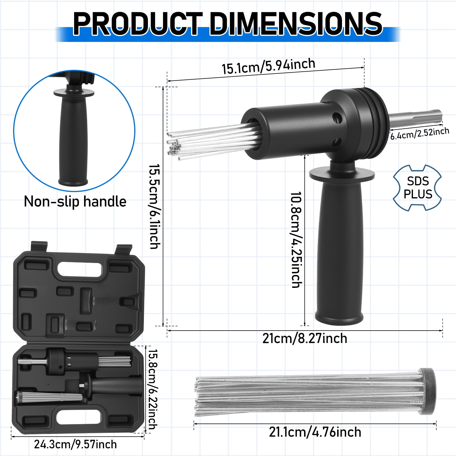Needle Scaler SDS Plus Attachment for Hammer Drill Needle Scaler Alternative 18 Prong for Paint Stripping Rust Removal Concrete Scabbling