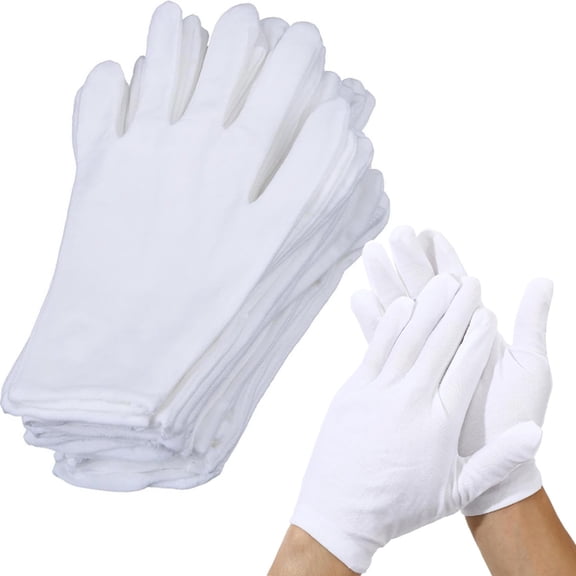 White Soft Cotton Gloves,TGY Thin Gloves for Dry Hands Sleeping,Large Size Gloves for Work,Coin Jewelry Inspection Gloves(12 Pairs)