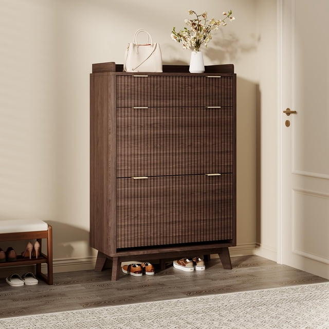 QinaQin 48-Inch Tall Freestanding Recessed Shoe Cabinet with 2 Flip-Top Drawers and a Hidden Narrow Shoe Rack Storage Unit, Suitable for Entryways and Living Rooms